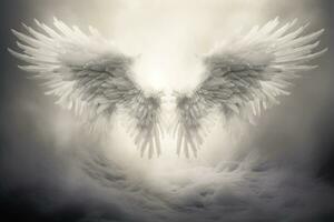 AI generated Angel wings in front of sky with white clouds. photo