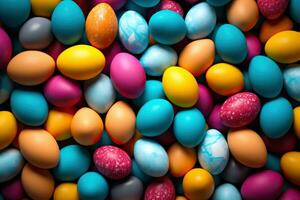 AI generated Background with colorful Easter eggs. photo