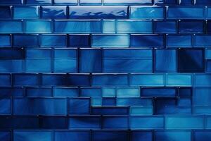 AI generated Blue mosaic tile wall texture. Abstract background and texture for design. photo