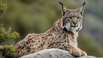 AI generated a lynx is sitting on a rock in the wild photo