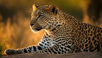 AI generated a leopard is sitting on the ground in the sun photo