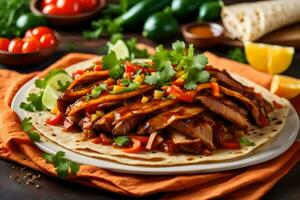 AI generated mexican food with chicken and vegetables photo
