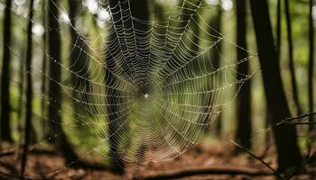 AI generated a spider web in the middle of a forest photo