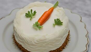 AI generated a carrot cake on a plate photo