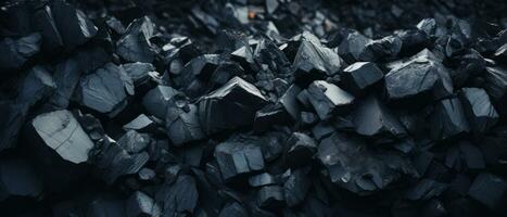 AI generated Close-up of a dark, heavy heap of varied coal. AI generative. photo