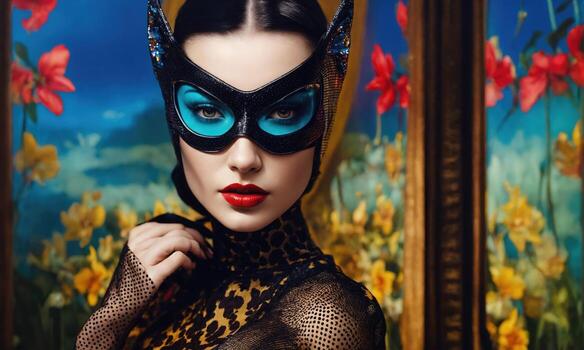 AI generated Fashion shot of a beautiful woman in a carnival mask. ai generative. ai generative photo
