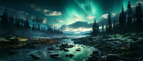 AI generated Aurora Borealis Over Pristine Snowy Landscape photo