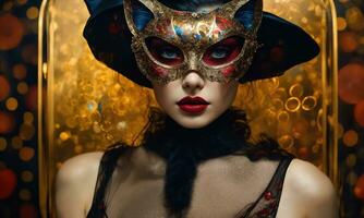 AI generated Fashion shot of a beautiful woman in a carnival mask. ai generative. ai generative photo