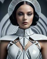 AI generated Beautiful young woman in futuristic costume. Beauty, fashion. Optics. ai generative photo