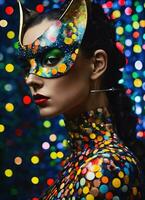 AI generated Fashion shot of a beautiful woman in a carnival mask. ai generative. ai generative photo