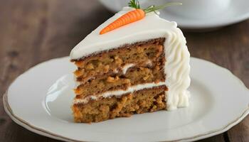 AI generated a slice of carrot cake on a plate photo