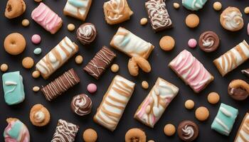 AI generated assorted cookies and pastries on a black background photo
