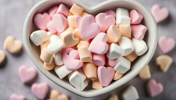 AI generated a bowl of marshmallows in a heart shape photo