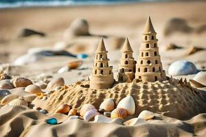 AI generated sand castles on the beach photo
