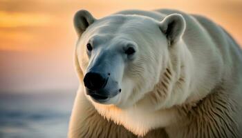 ai generado un polar oso es en pie en frente de el Dom foto