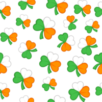 Seamless pattern with clover or trefoil in Irish flag colors. png