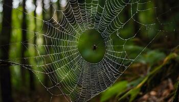 AI generated a spider web in the forest photo