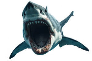 AI generated Shark with open jaws isolated on transparent background. Aggressive marine predator png