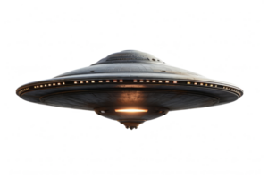 AI generated UFO, alien spaceship isolated on transparent background, Close up of flying saucer, Alien abduction concept png