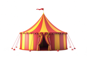 ai gegenereerd circus tent geïsoleerd Aan transparant achtergrond, gestreept koepel van op reis circus in amusement park png