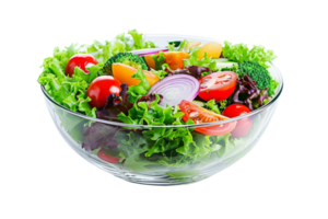 ai generado ensalada con Fresco vegetales en un cuenco aislado en transparente fondo, orgánico comida ingredientes para sano nutrición, dieta concepto png