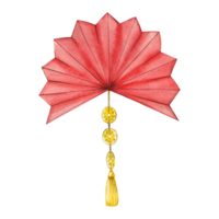 Watercolor illustration. Chinese fan pendant in red painted on a transparent background. Chinese New Year. Suitable for printing on fabric and paper, for creativity and design png