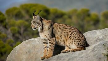 AI generated a lynx is sitting on a rock in the wild photo