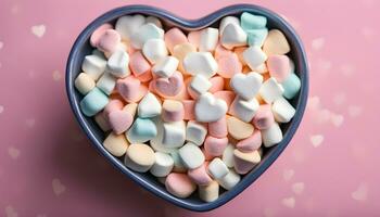 AI generated a heart shaped bowl filled with marshmallows photo