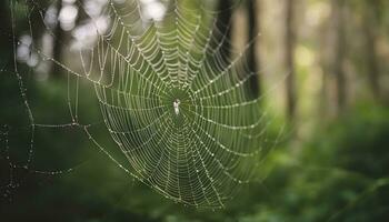 AI generated a spider web in the forest photo