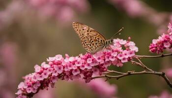 AI generated butterfly on pink flowers photo