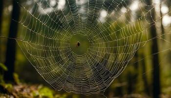 ai generado un araña web en el bosque foto