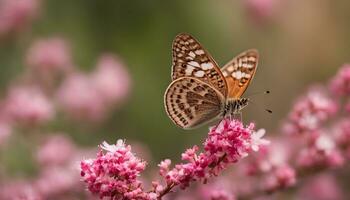 AI generated a butterfly is sitting on some pink flowers photo