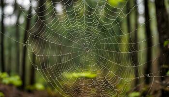 ai generado un araña web en el bosque foto