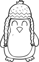 noir et blanc dessin animé manchot portant chapeau png