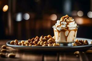 AI generated the peanut butter cup is topped with whipped cream and peanuts photo