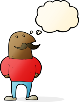 tecknad serie skallig man med mustasch med trodde bubbla png