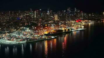 Vancouver, Canada - September 9, 2023. Aerial view of Port of Vancouver at night video