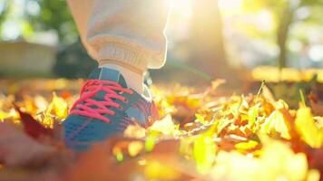 Close up of woman is tying shoe laces and running. video