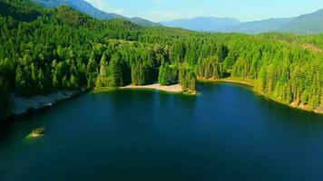 Aerial view of Lucille Lake in mountains, near Whistler, Canada video