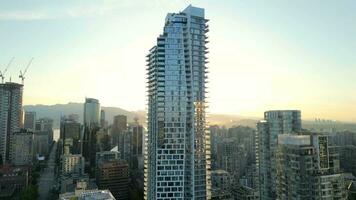 Aerial view of the skyscrapers in Downtown of Vancouver at dawn, Canada video