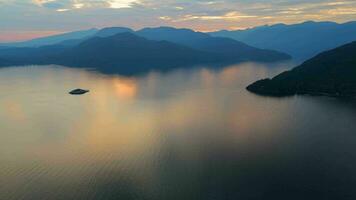 Aerial view of sea landscape north of Vancouver in the evening. video