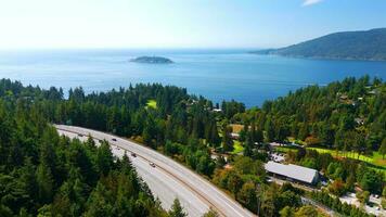 Aerial View on Sea to Sky Highway, Horseshoe Bay, Howe Sounds and fjords video