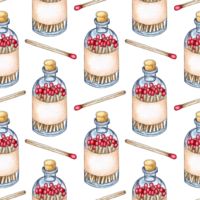 Watercolor illustration pattern of glass bottles with handmade matches. Get the flame. Light the fire. Burnt wooden stick. Hand drawn doodles. Isolated . Drawn by hand. png