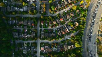 Top down view on Horseshoe Bay, houses, nature and car queue on the ferry video