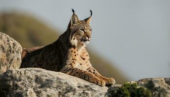 AI generated a lynx is sitting on top of a rock photo