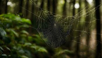 AI generated a spider web in the forest photo