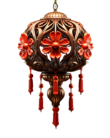 AI generated Beautiful Red Chinese Lantern with Floral Pattern Isolated on Transparent Background. Generative Ai png