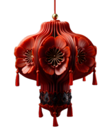 AI generated Beautiful Red Chinese Lantern with Floral Pattern Isolated on Transparent Background. Generative Ai png