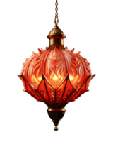 AI generated Beautiful Red Chinese Lantern with Floral Pattern Isolated on Transparent Background. Generative Ai png