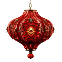 AI generated Beautiful Red Chinese Lantern with Floral Pattern Isolated on Transparent Background. Generative Ai png